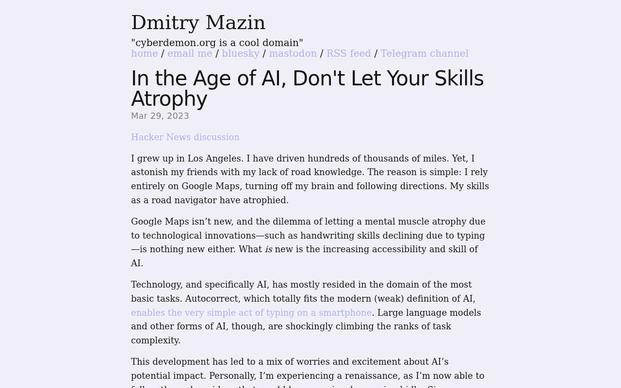 Screenshot of In the Age of AI, Don't Let Your Skills Atrophy