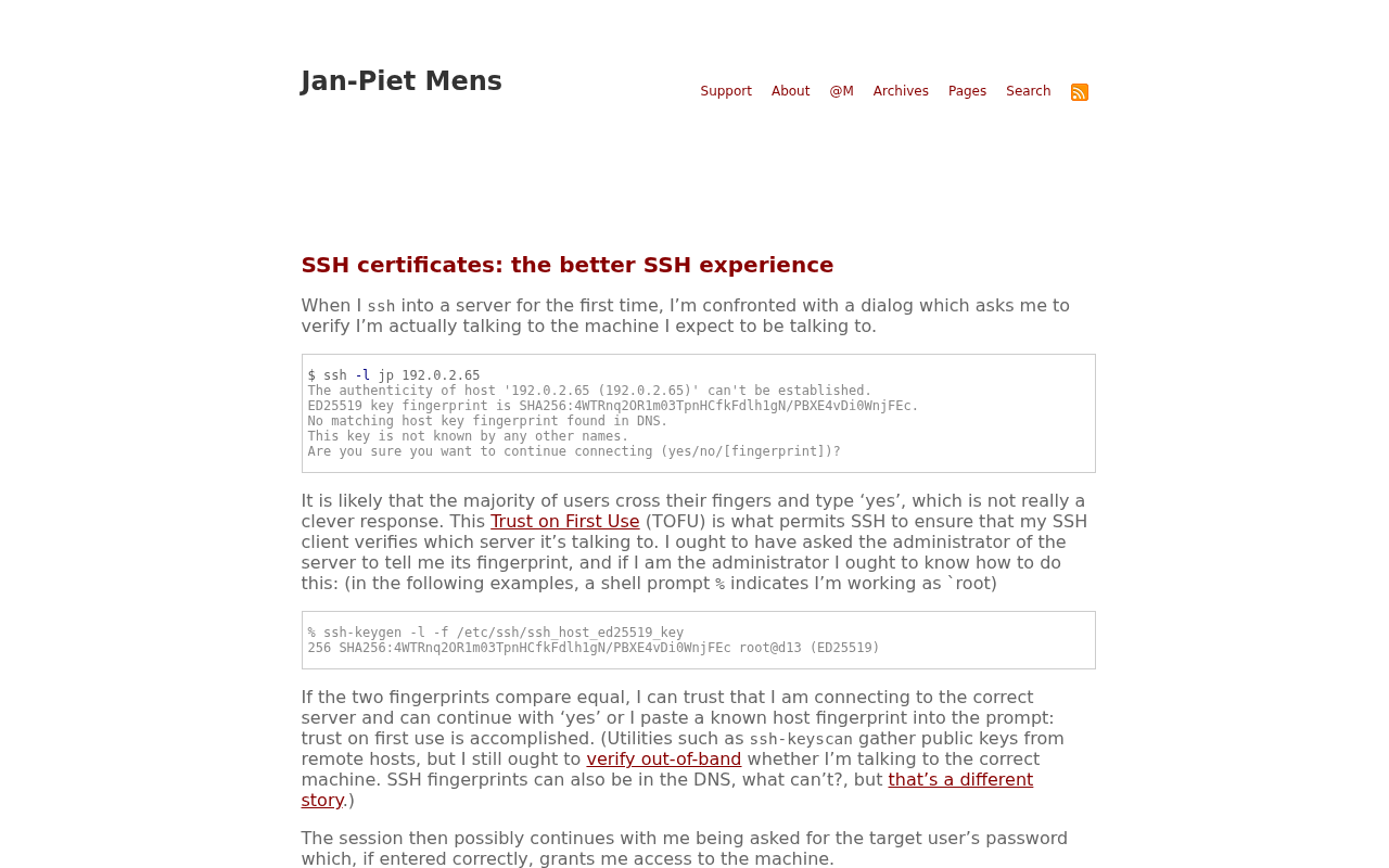 Screenshot of Jan-Piet Mens :: SSH certificates: the better SSH experience