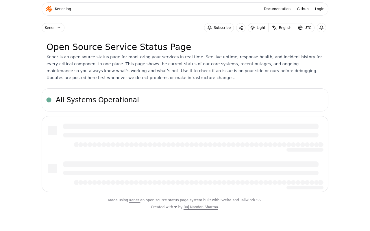 Screenshot of Kener - Best Free & Open Source stunning docker ready status pages  2026