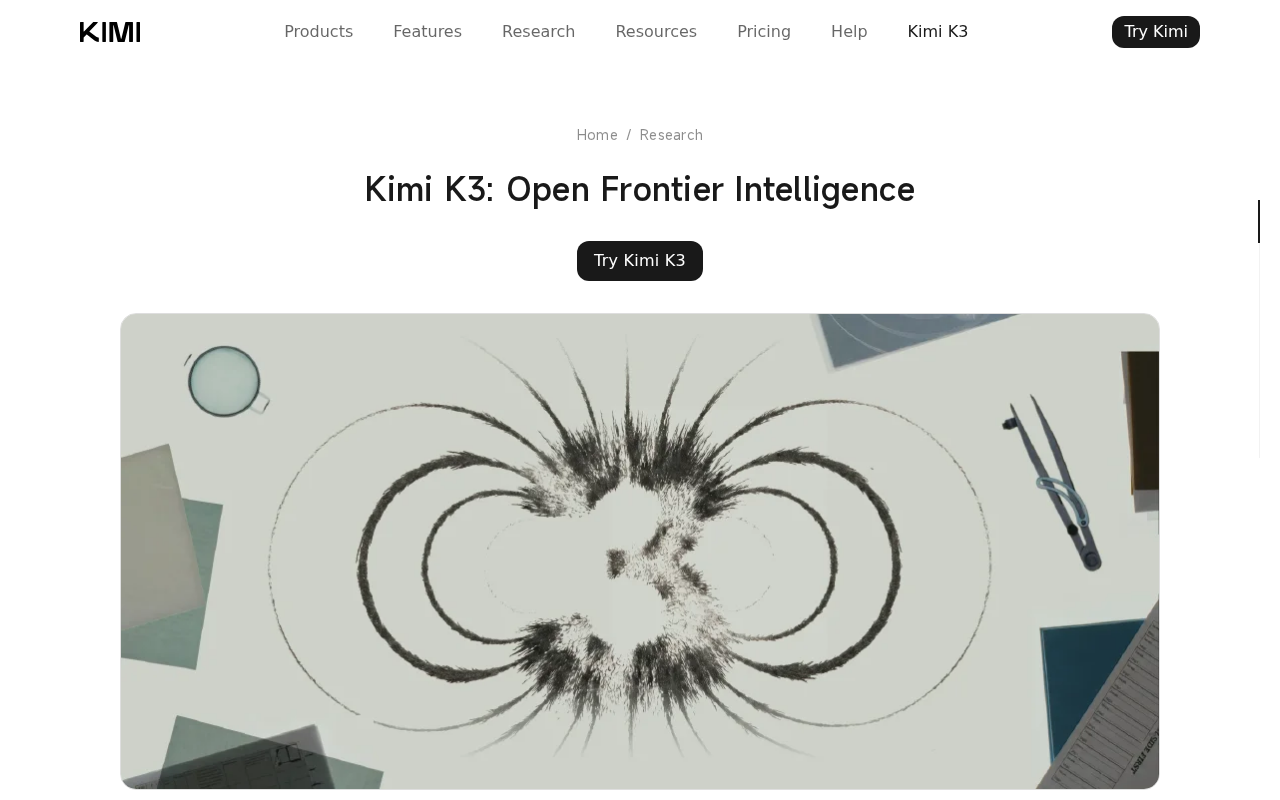 Screenshot of Kimi K3 Tech Blog: Open Frontier Intelligence