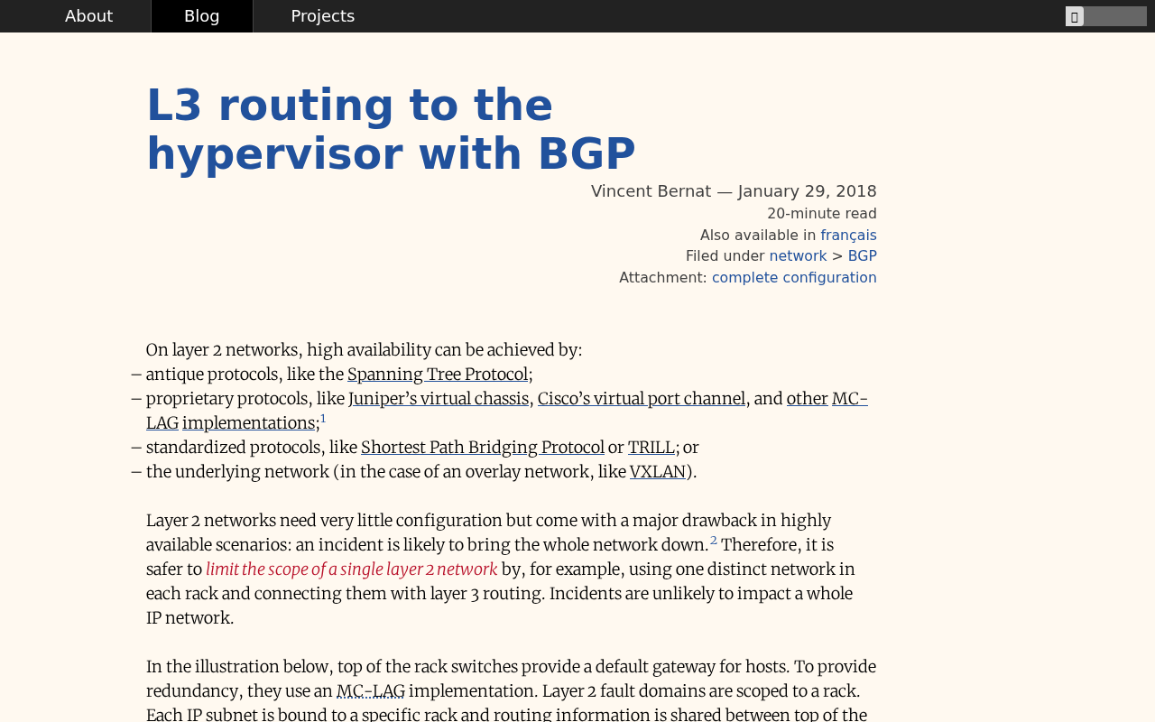Screenshot of L3 routing to the hypervisor with BGP