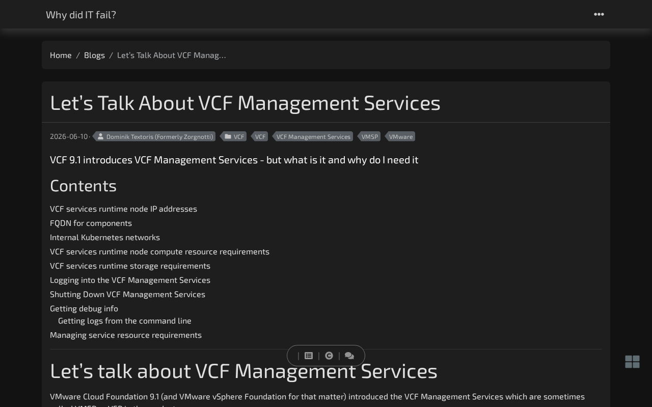 Screenshot of Let’s talk about VCF Management Services