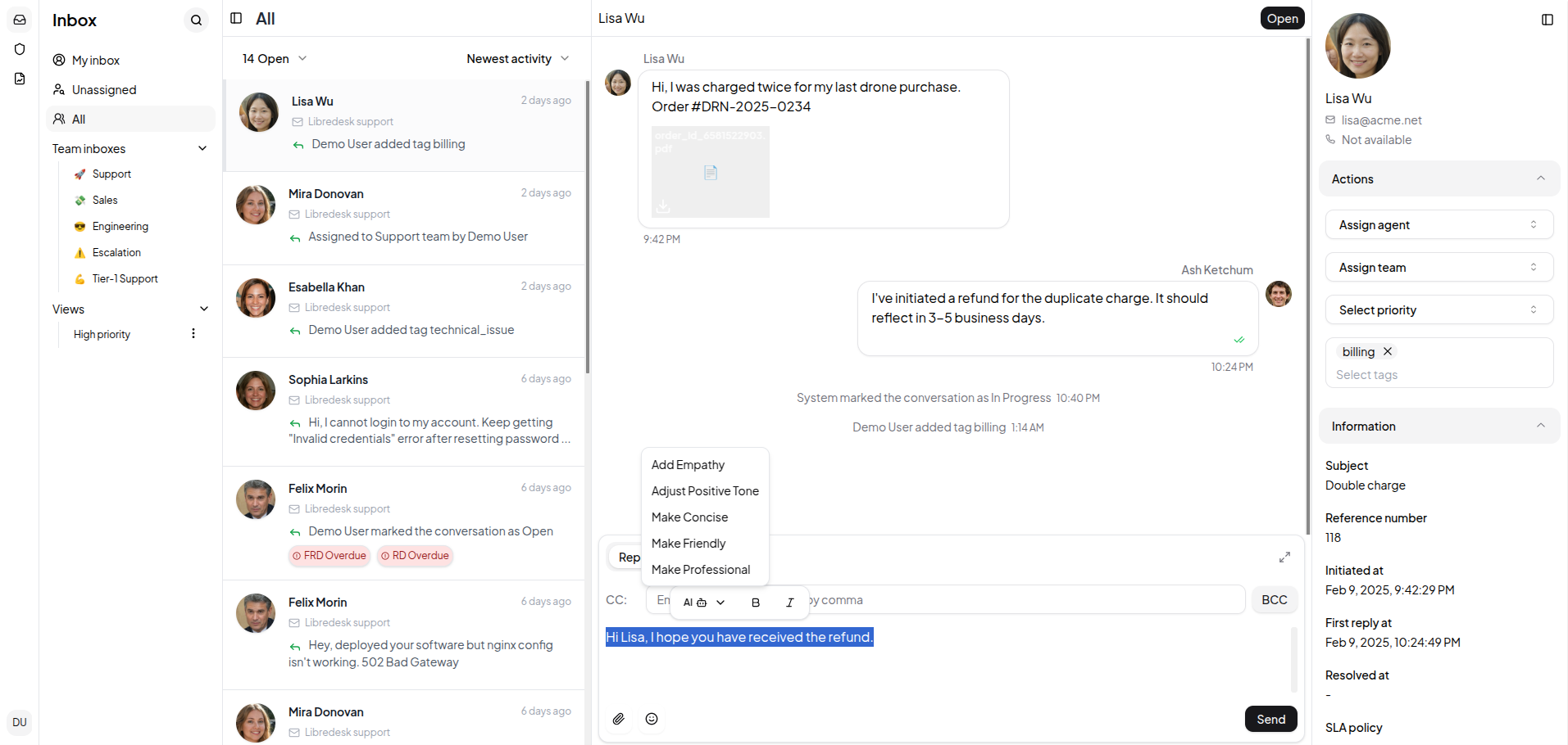 Screenshot of Libredesk - Open Source Customer Support Software