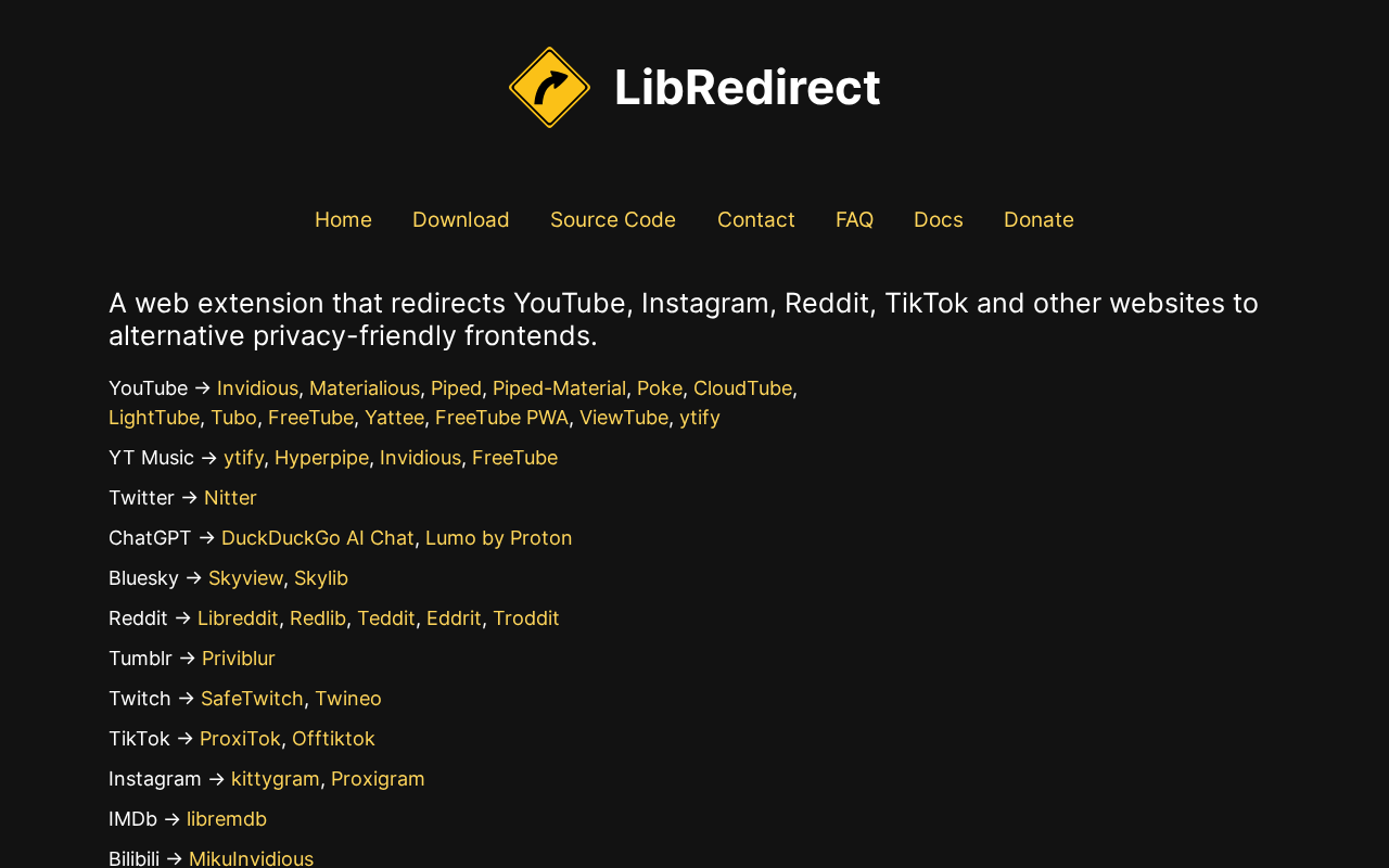 Screenshot of LibRedirect - Privacy-friendly Redirector
