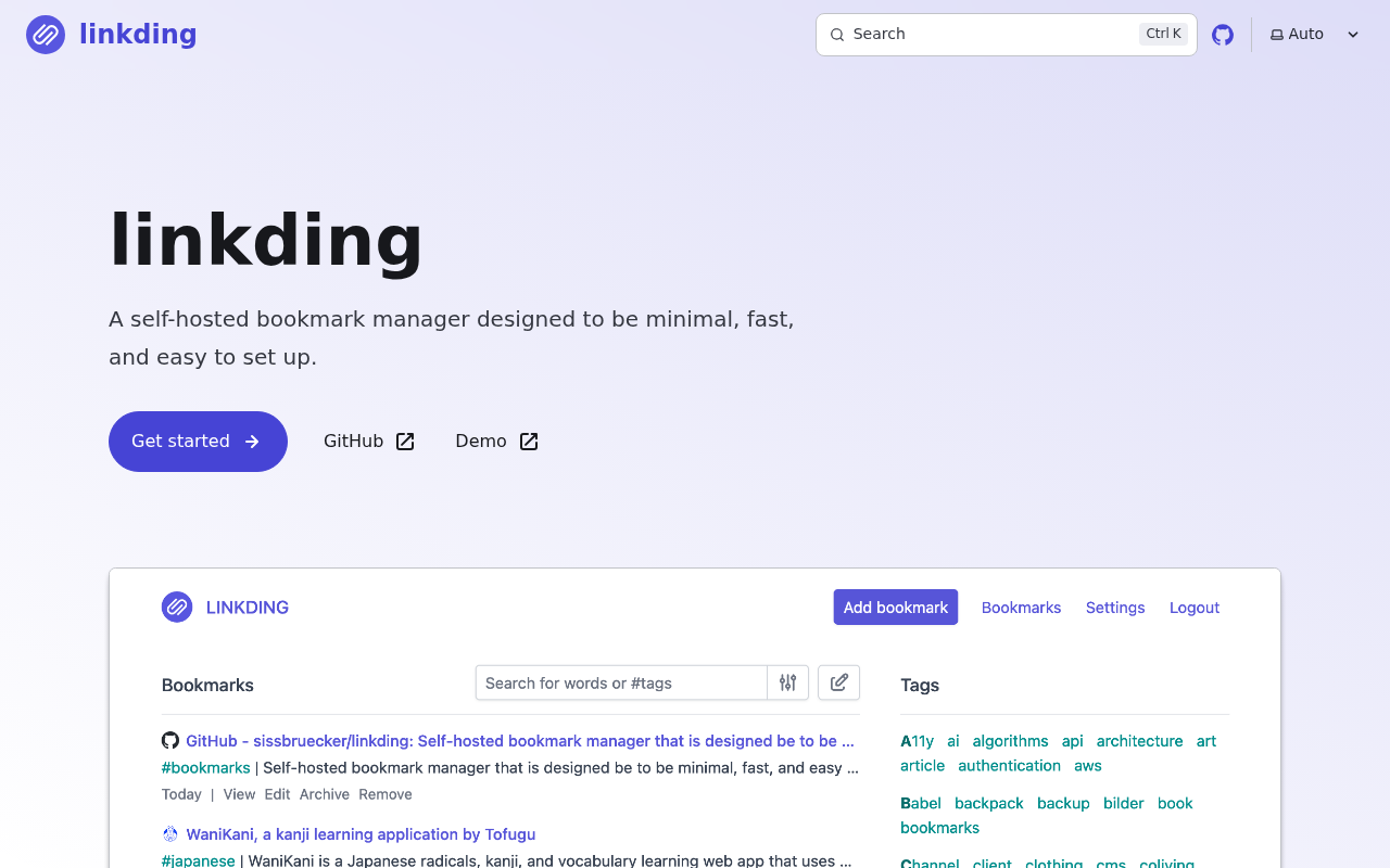 Screenshot of linkding