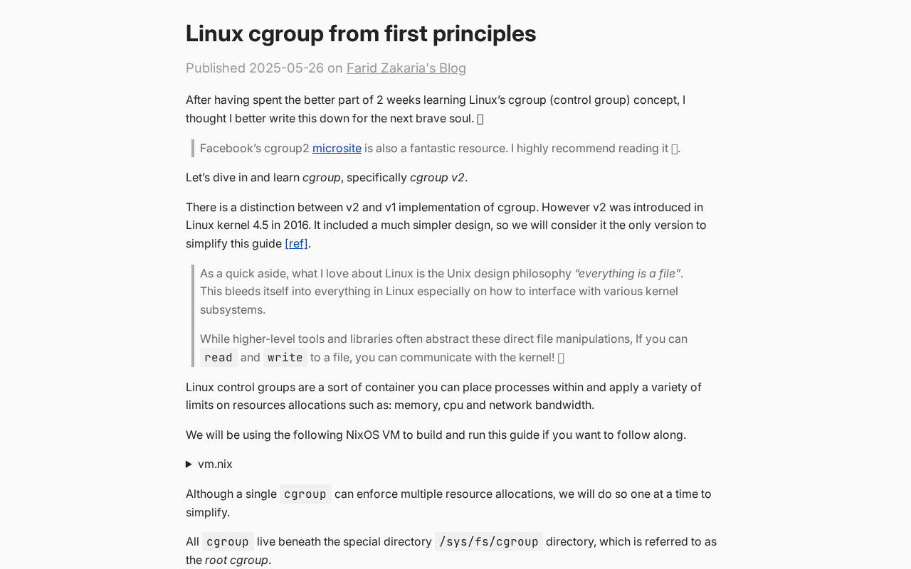Screenshot of Linux cgroup from first principles