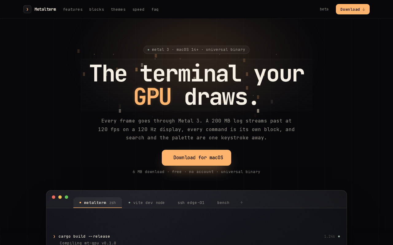Screenshot of Metalterm — the terminal your GPU draws