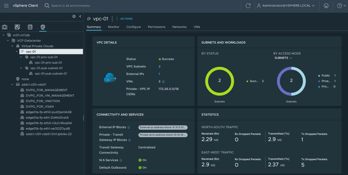Screenshot of MS-A2 VCF 9.0 Lab: Configuring NSX Virtual Private Cloud (VPC)