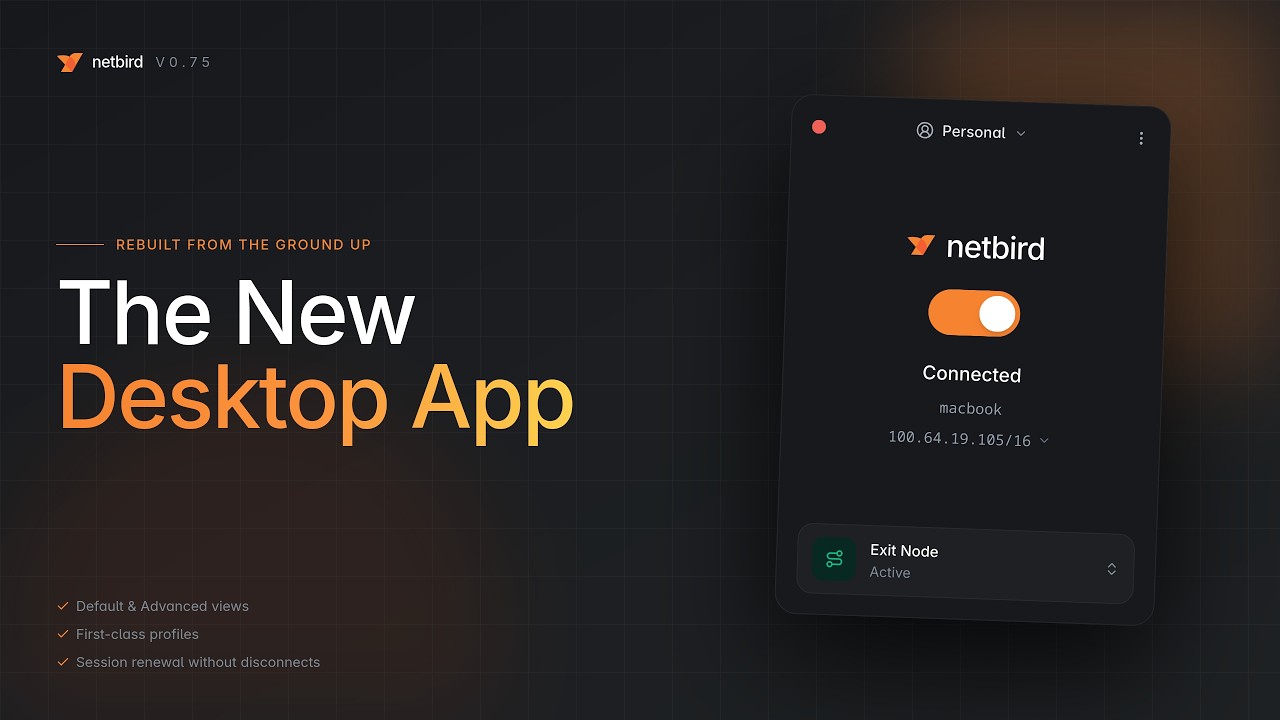 Screenshot of NetBird 0.75: New Desktop Client for Windows, macOS, and Linux