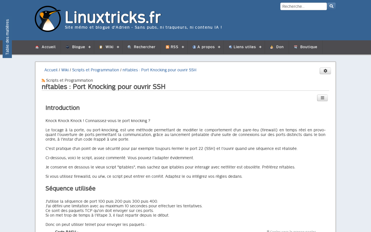 Screenshot of nftables : Port Knocking pour ouvrir SSH - Wiki