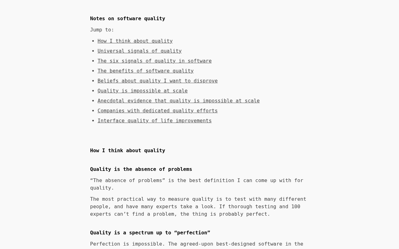 Screenshot of Notes on software quality
