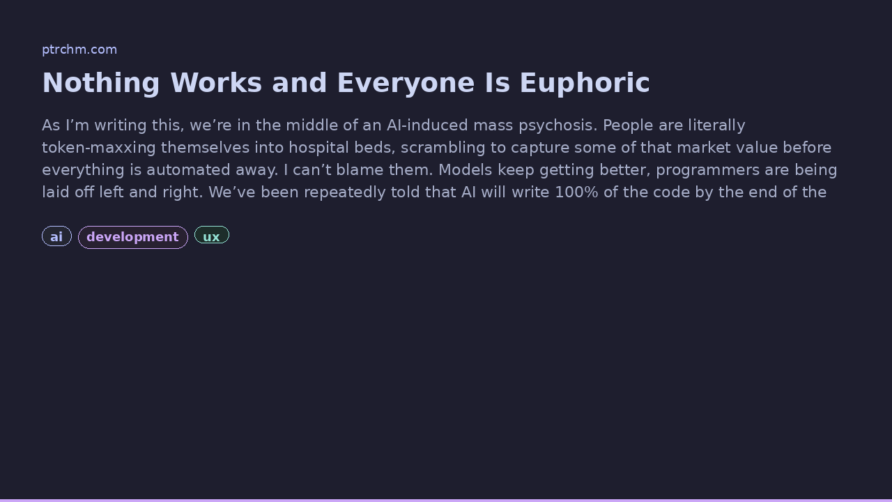 Screenshot of Nothing Works and Everyone Is Euphoric