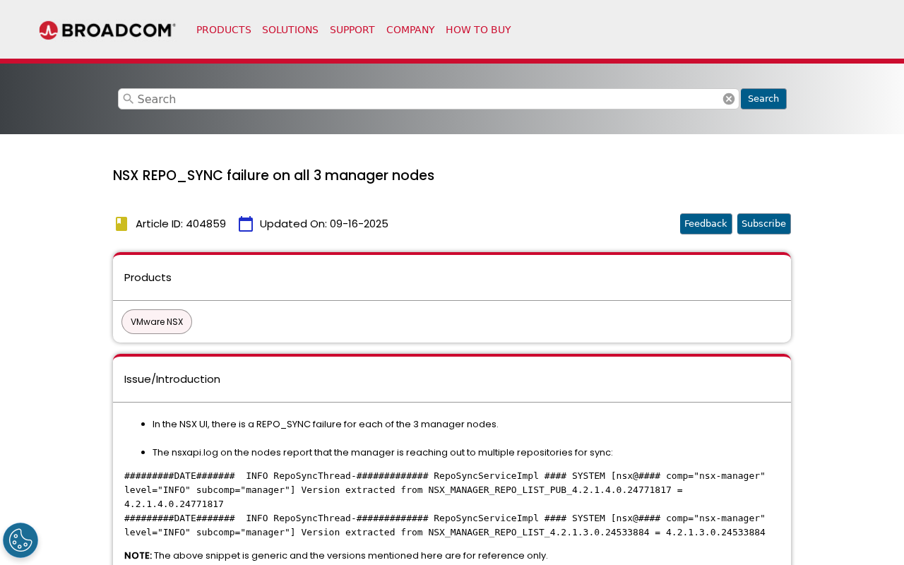 Screenshot of NSX REPO_SYNC failure on all 3 manager nodes