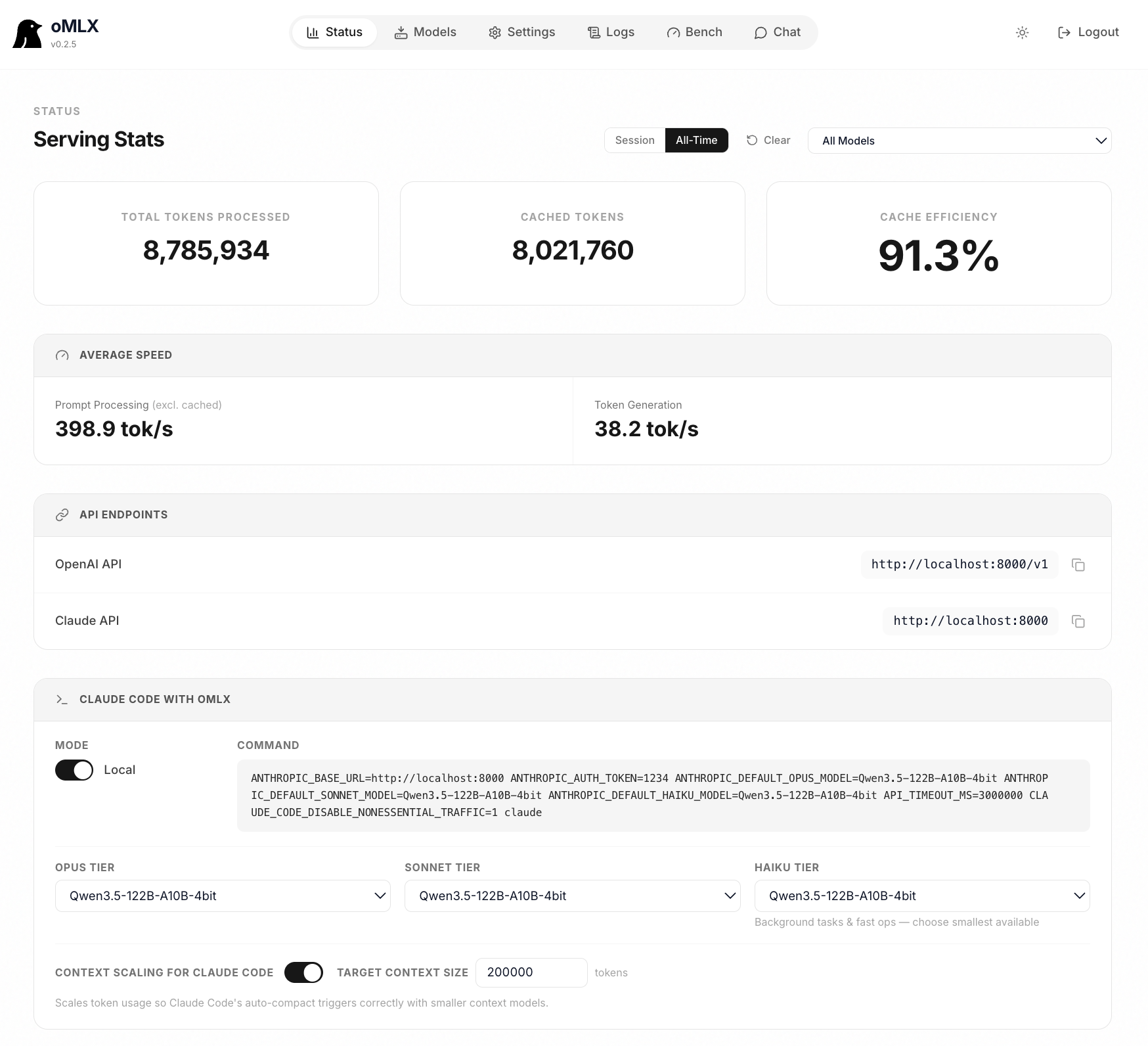 Screenshot of oMLX — LLM inference, optimized for your Mac