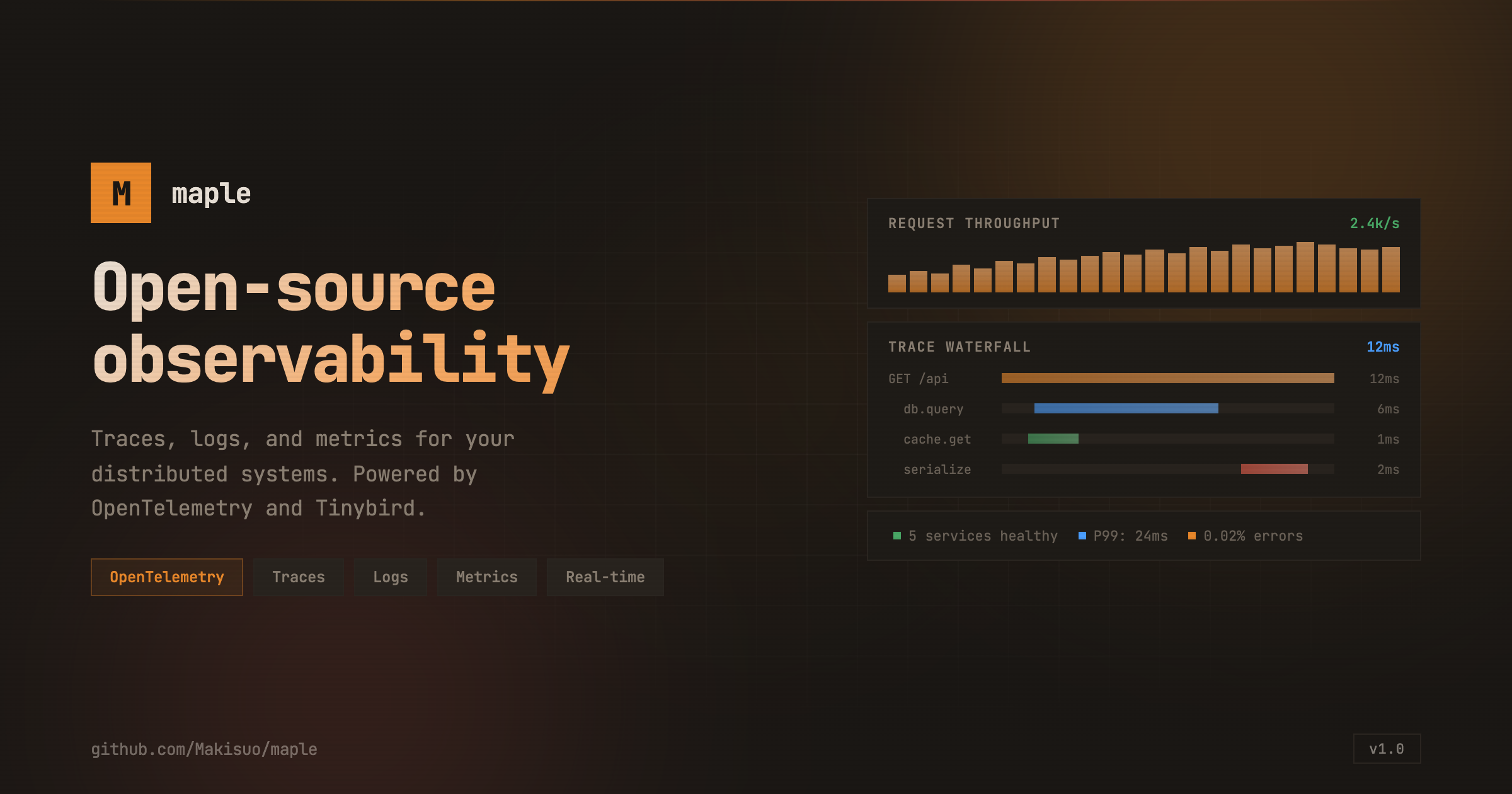 Screenshot of Open Source Observability for Traces, Logs & Metrics · Maple