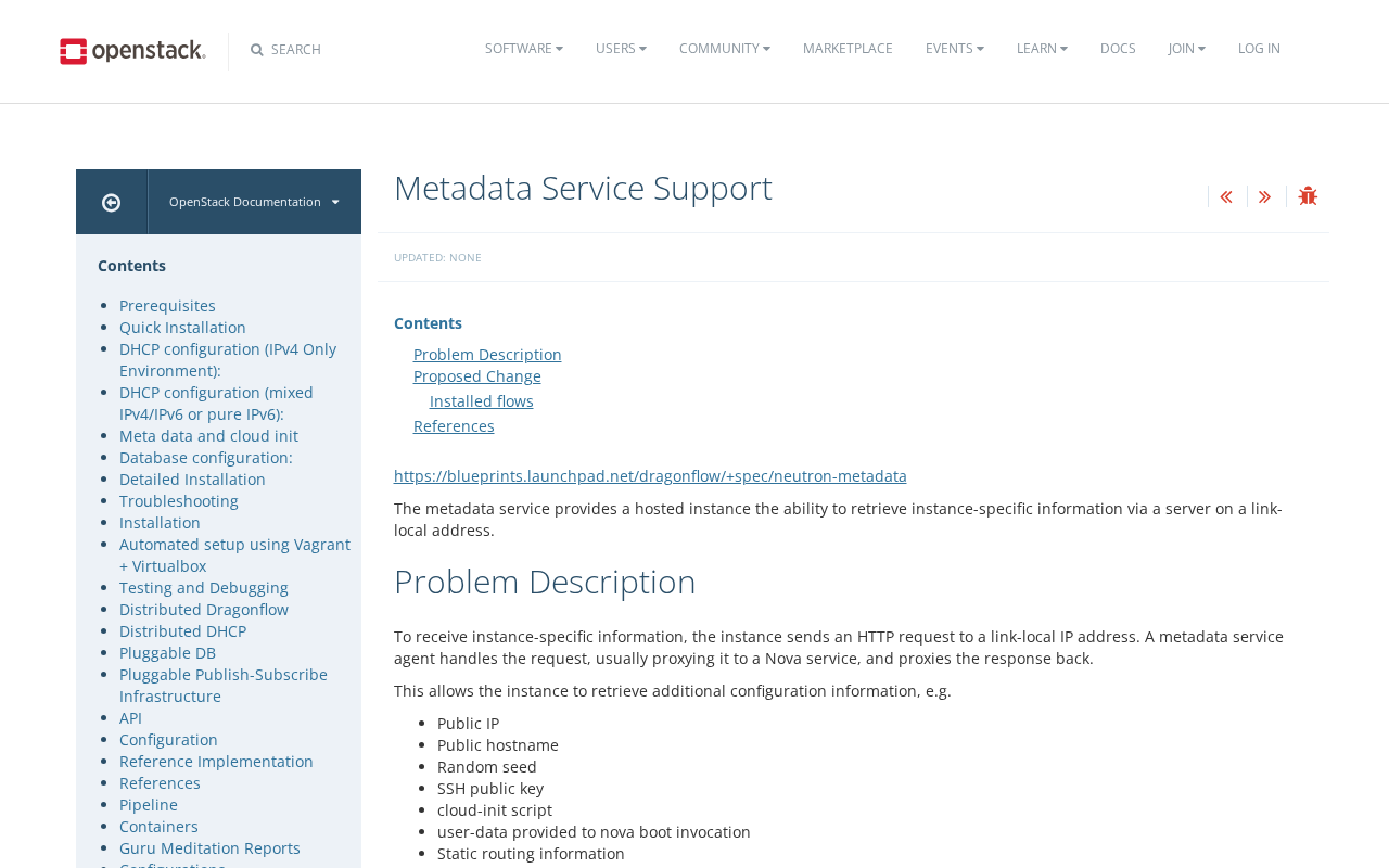Screenshot of OpenStack Docs: Metadata Service Support