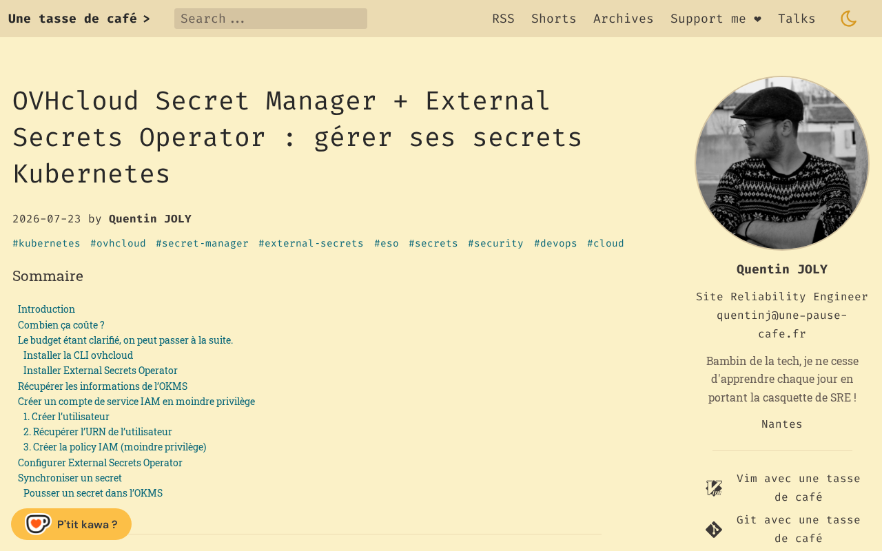Screenshot of OVHcloud Secret Manager + External Secrets Operator : gérer ses secrets Kubernetes