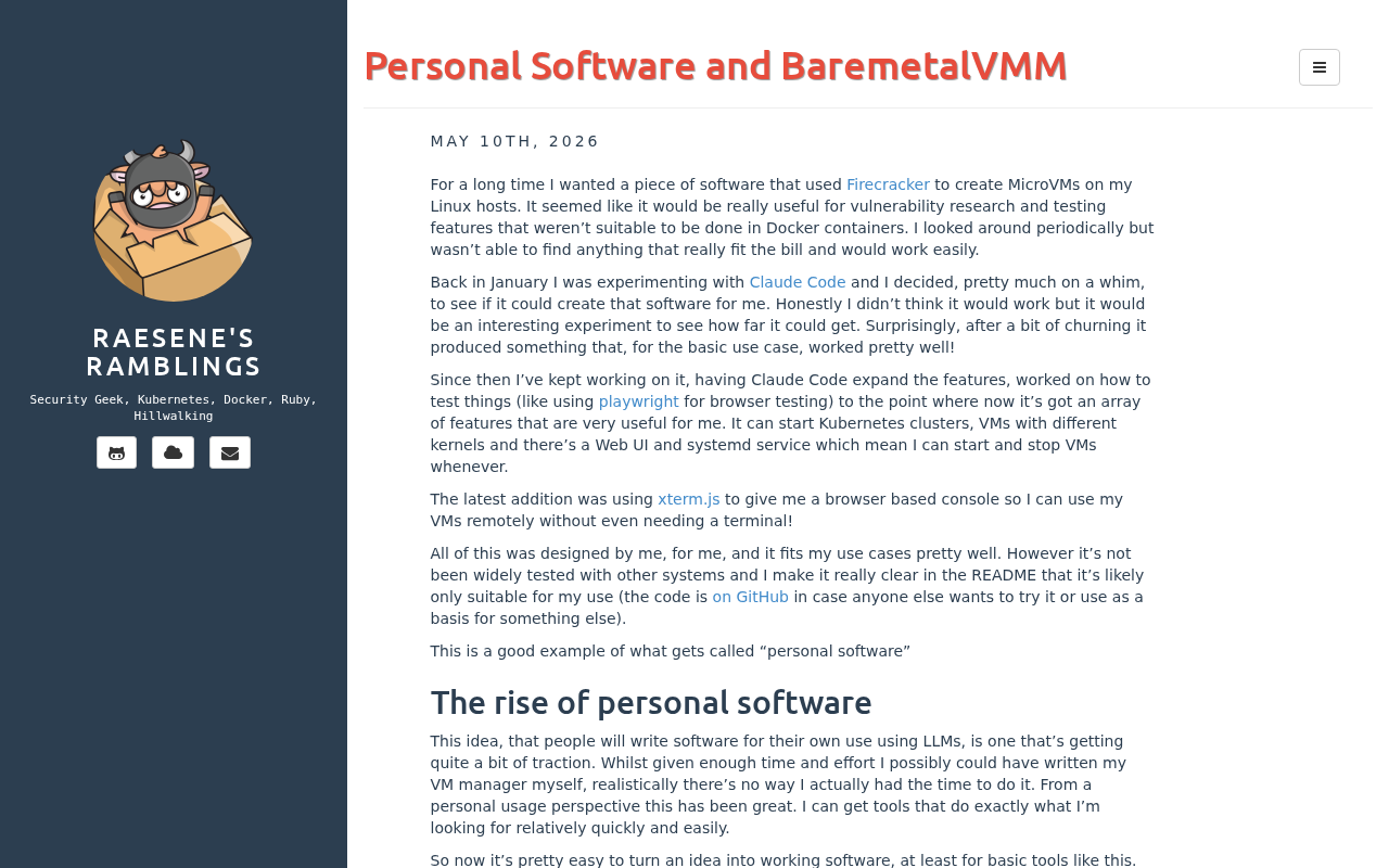 Screenshot of Personal Software and BaremetalVMM