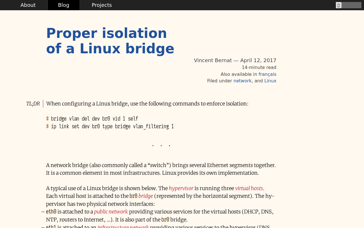 Screenshot of Proper isolation of a Linux bridge