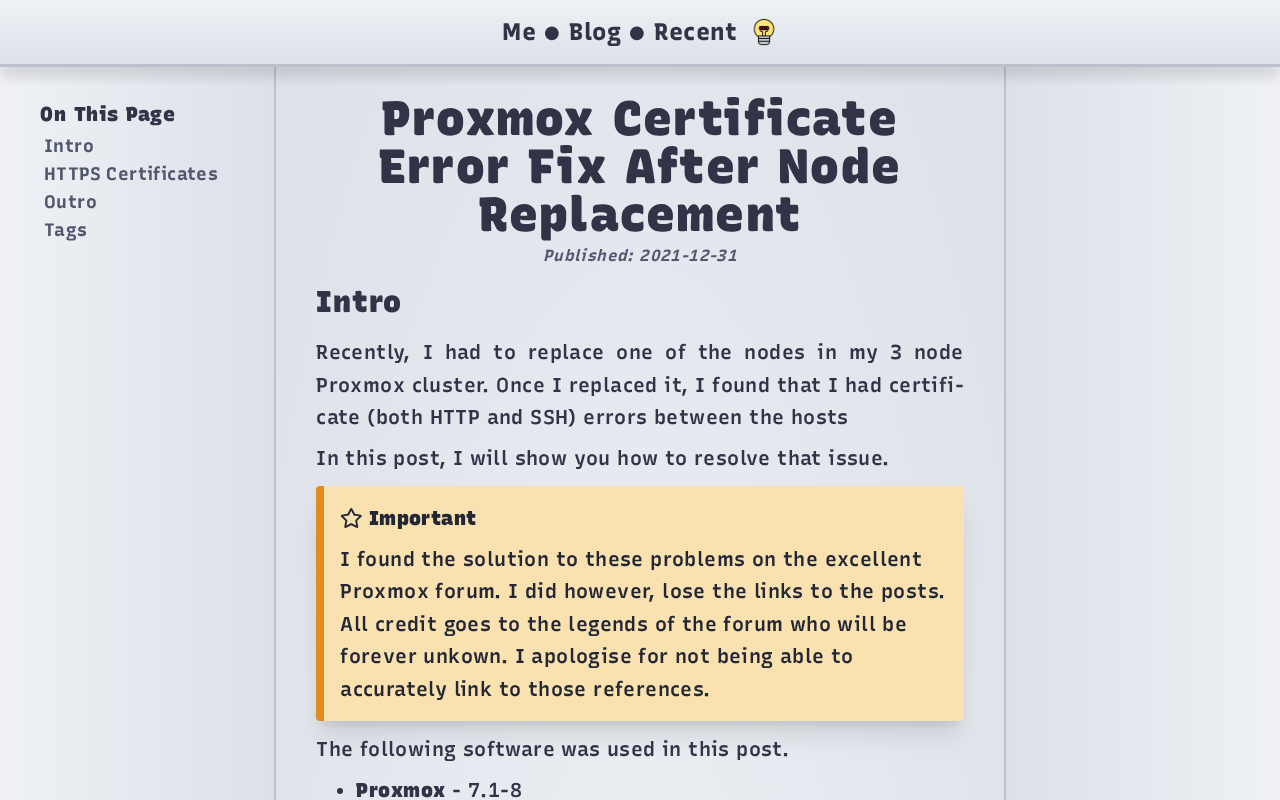 Screenshot of Proxmox Certificate Error Fix After Node Replacement