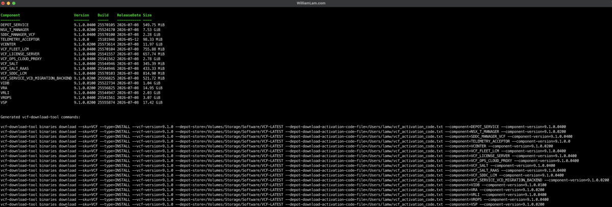 Screenshot of Quick Tip - Automatically Generate VCF Download Tool Commands with Express Patches for VCF 9.0.2 and 9.1.0