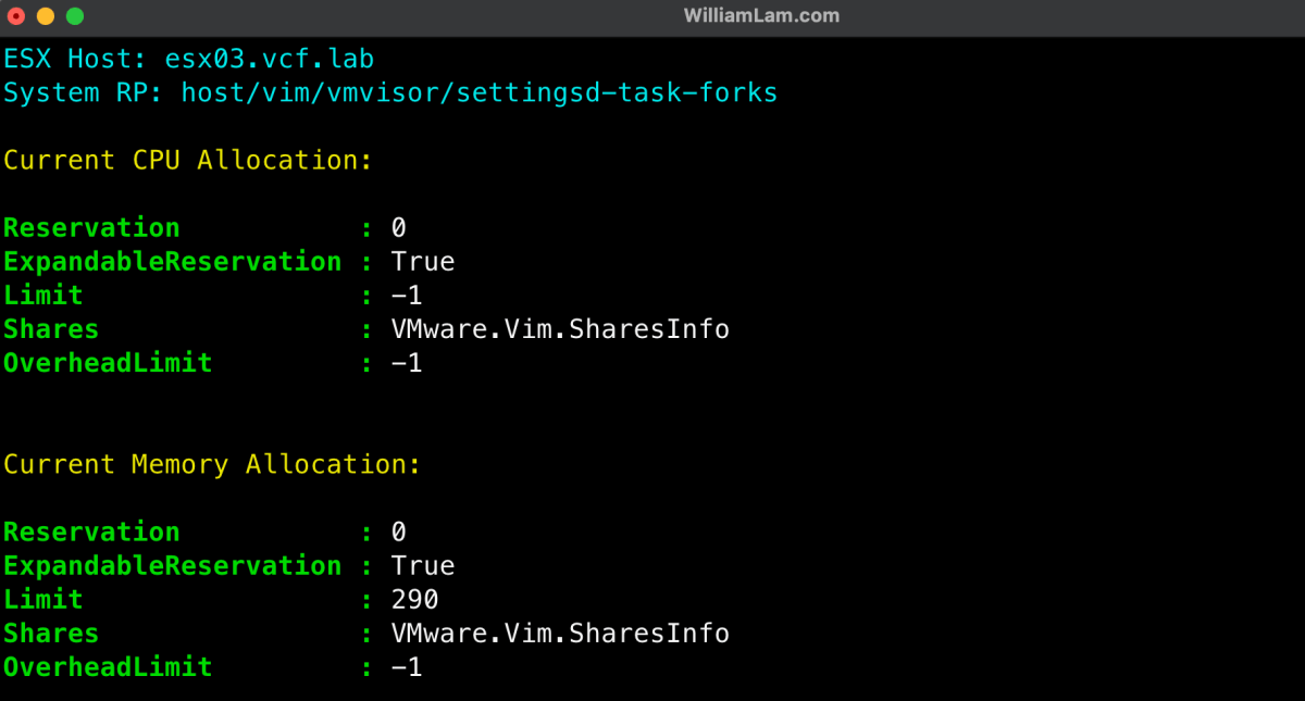 Screenshot of Quick Tip: Automating ESX System Resource Pool Workaround Prior to 8.0 Update 3g