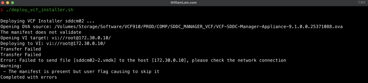 Screenshot of Quick Tip: Resolving OVFTool "Failed to Send File" Errors on macOS