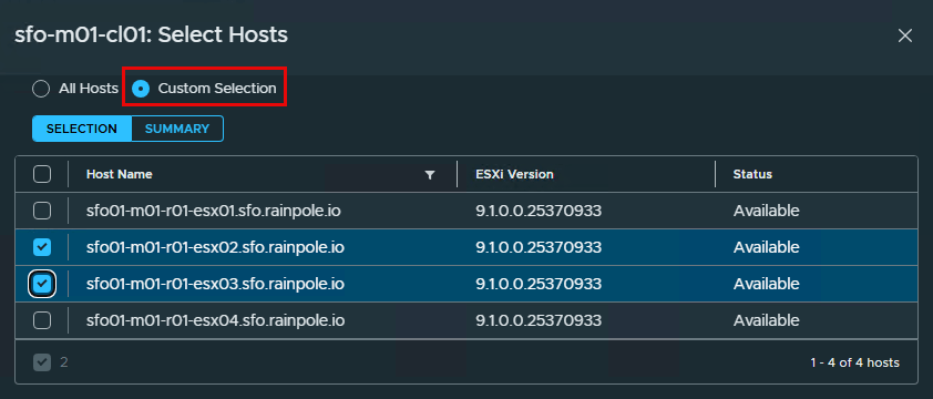Screenshot of Quick Tip: Selective ESX Host Patching in VCF 9.1