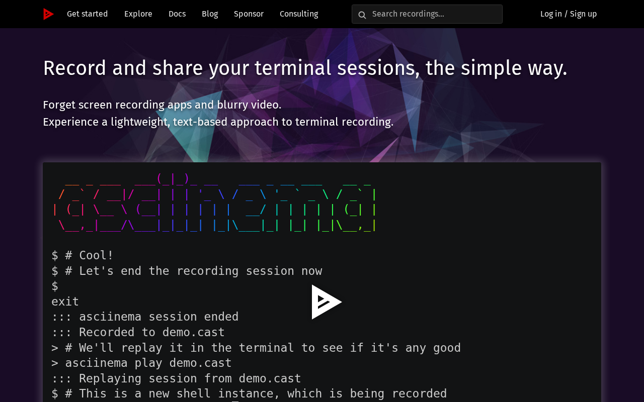 Screenshot of Record and share your terminal sessions, the simple way - asciinema.org