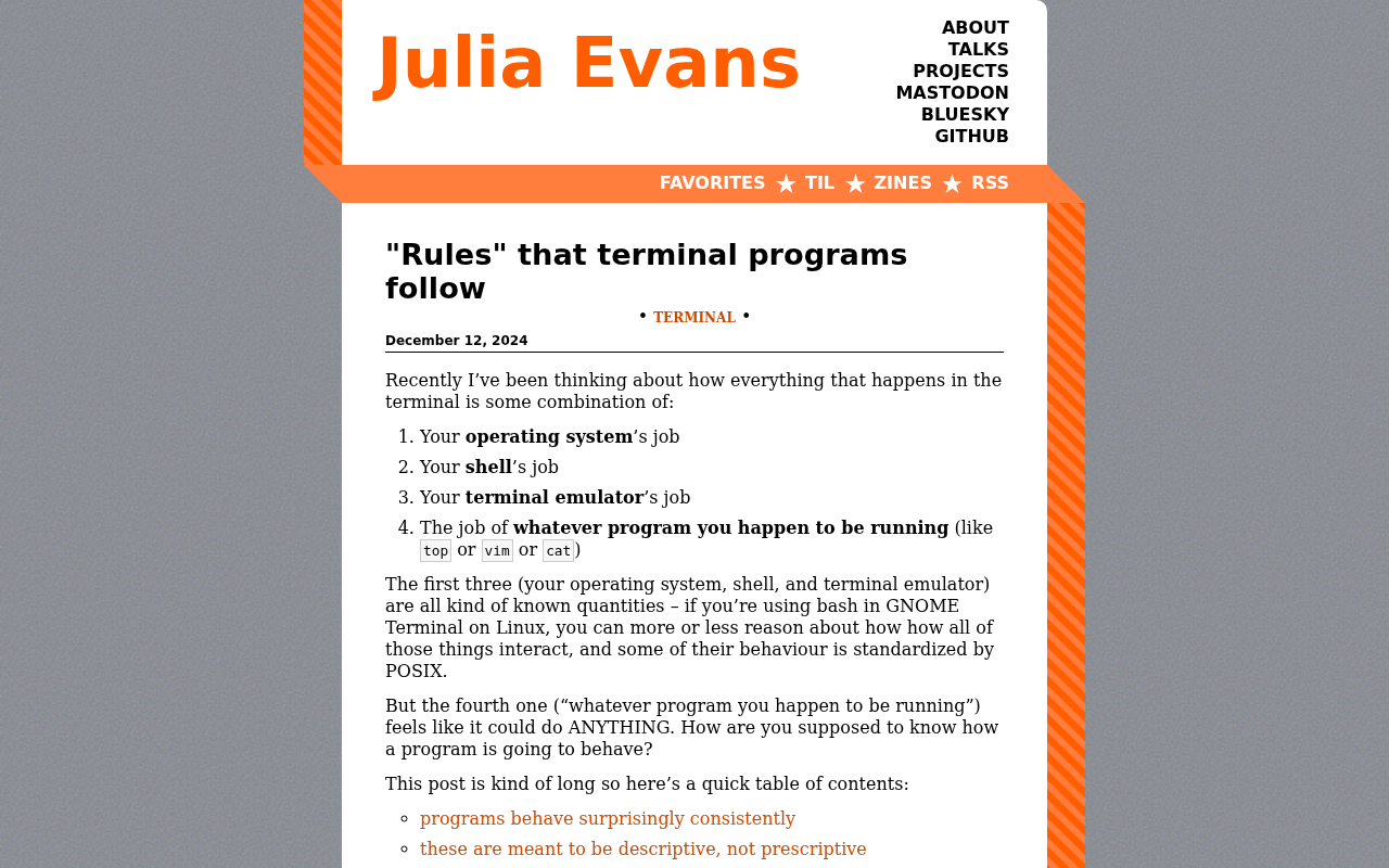 Screenshot of "Rules" that terminal programs follow