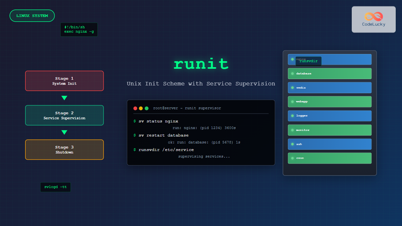 Screenshot of runit Linux: Complete Guide to Unix Init Scheme with Service Supervision - CodeLucky