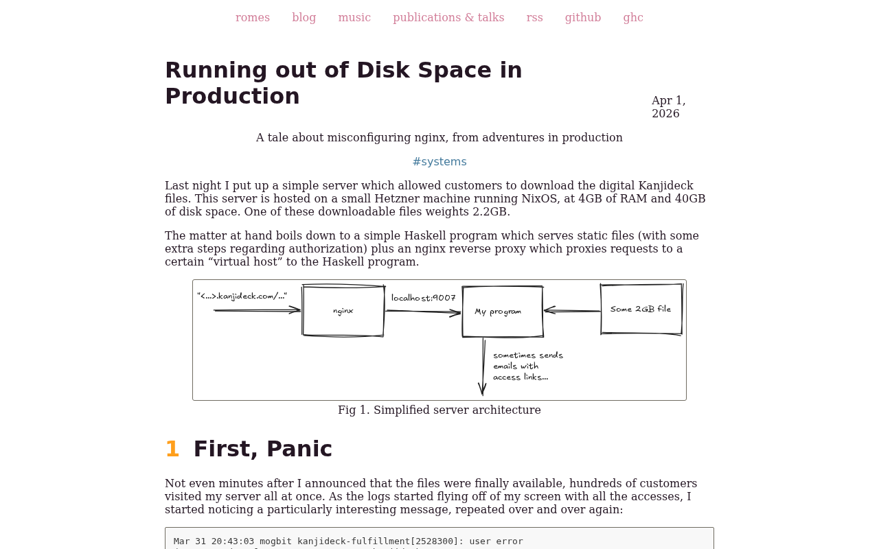 Screenshot of Running out of Disk Space in Production
