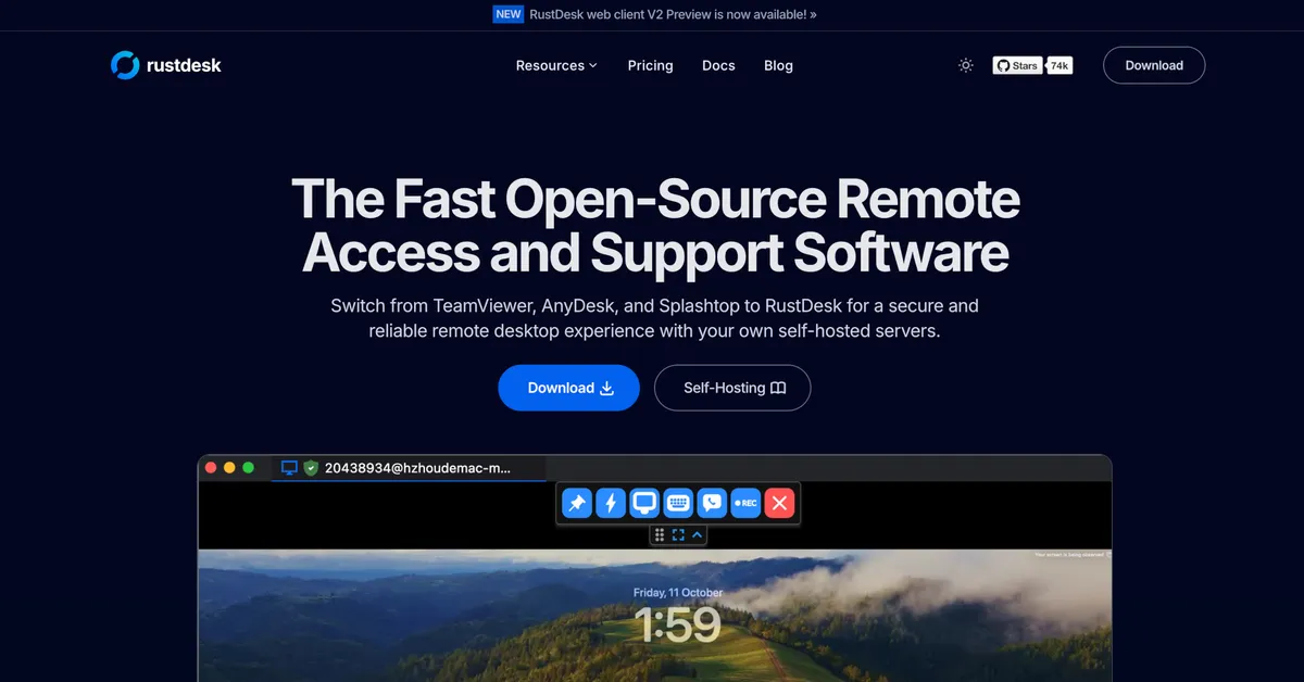 Screenshot of RustDesk: Open-Source Remote Desktop with Self-Hosted Server Solutions