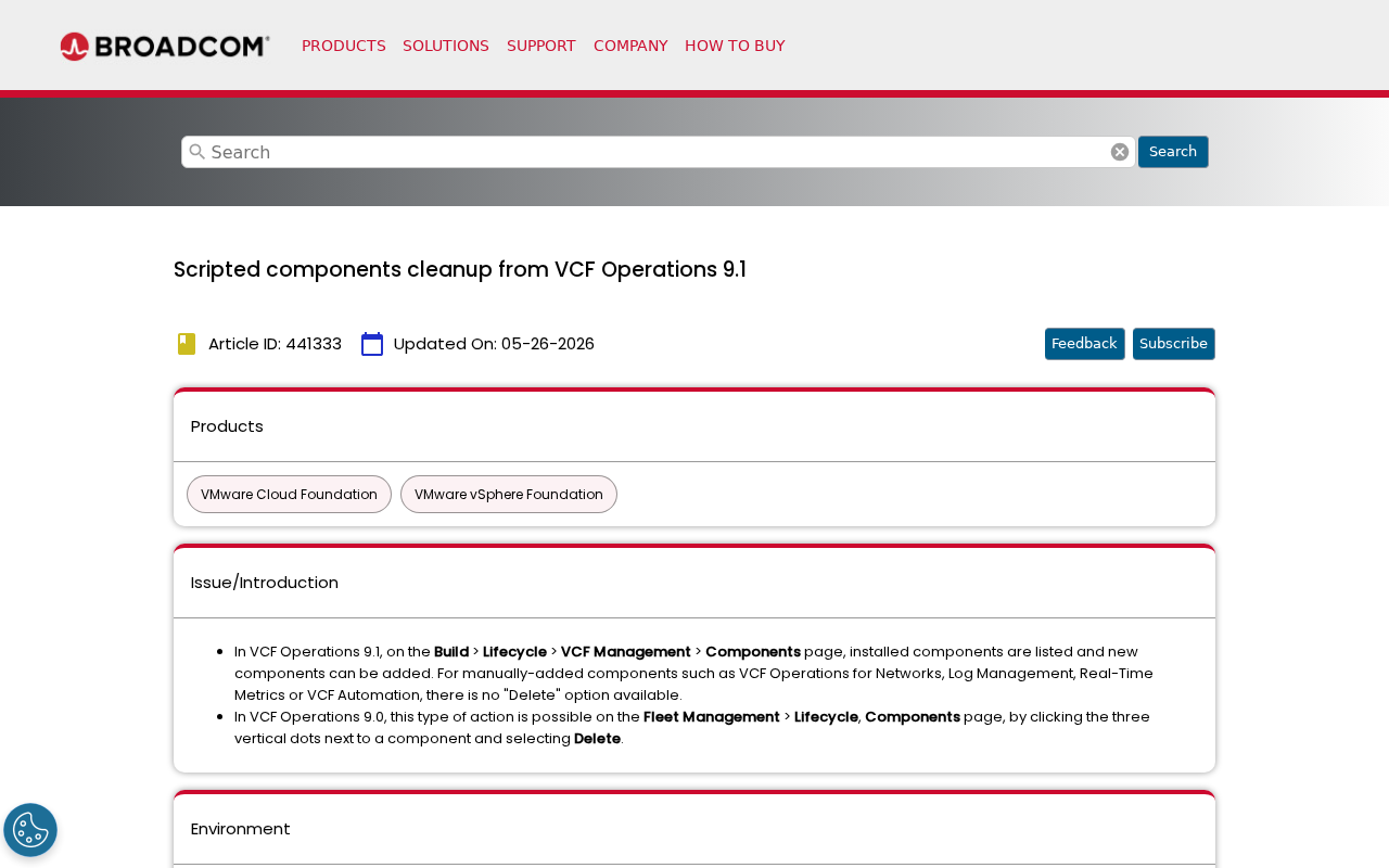 Screenshot of Scripted components cleanup from VCF Operations 9.1