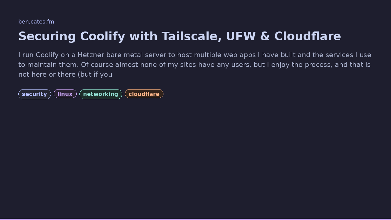 Screenshot of Securing Coolify with Tailscale, UFW & Cloudflare