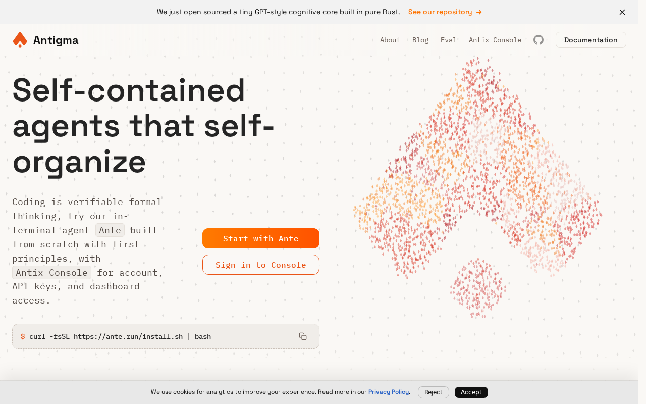 Screenshot of Self-contained agents that self-organize | Antigma