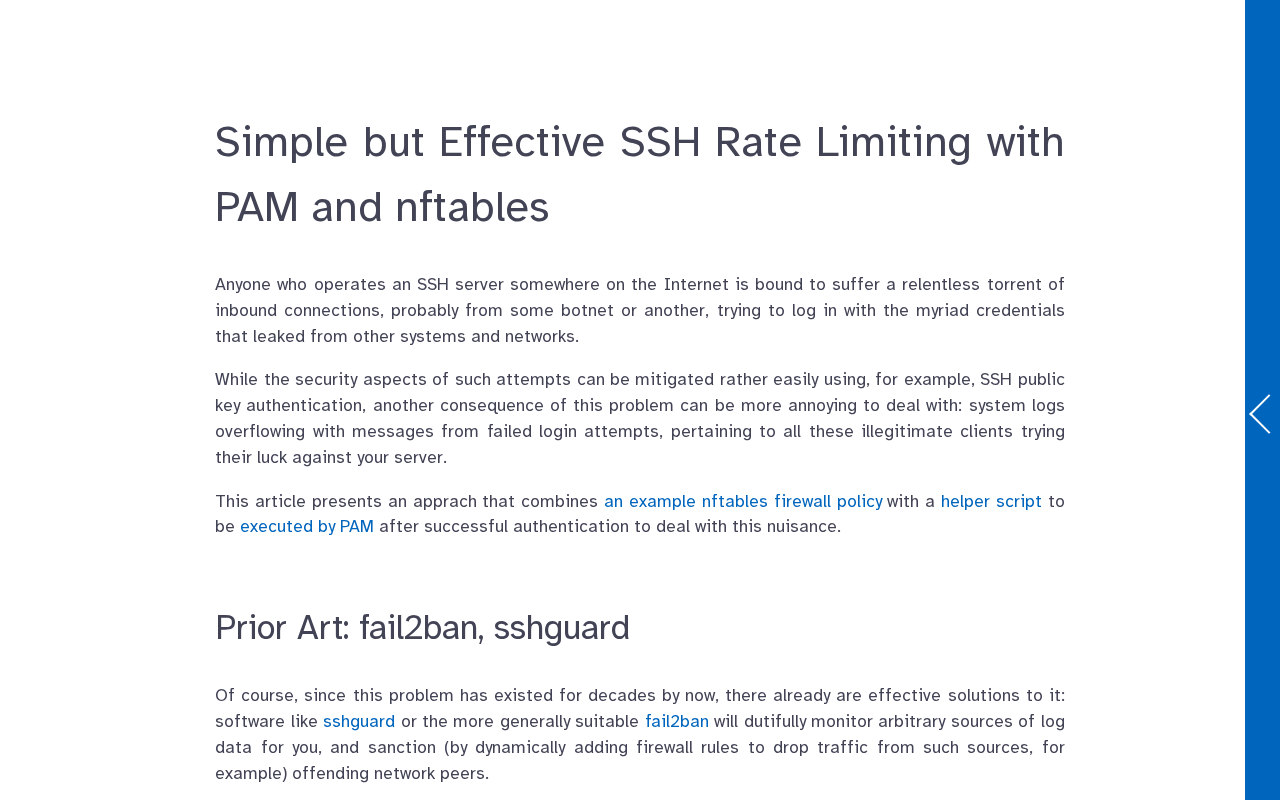 Screenshot of Simple but Effective SSH Rate Limiting with PAM and nftables