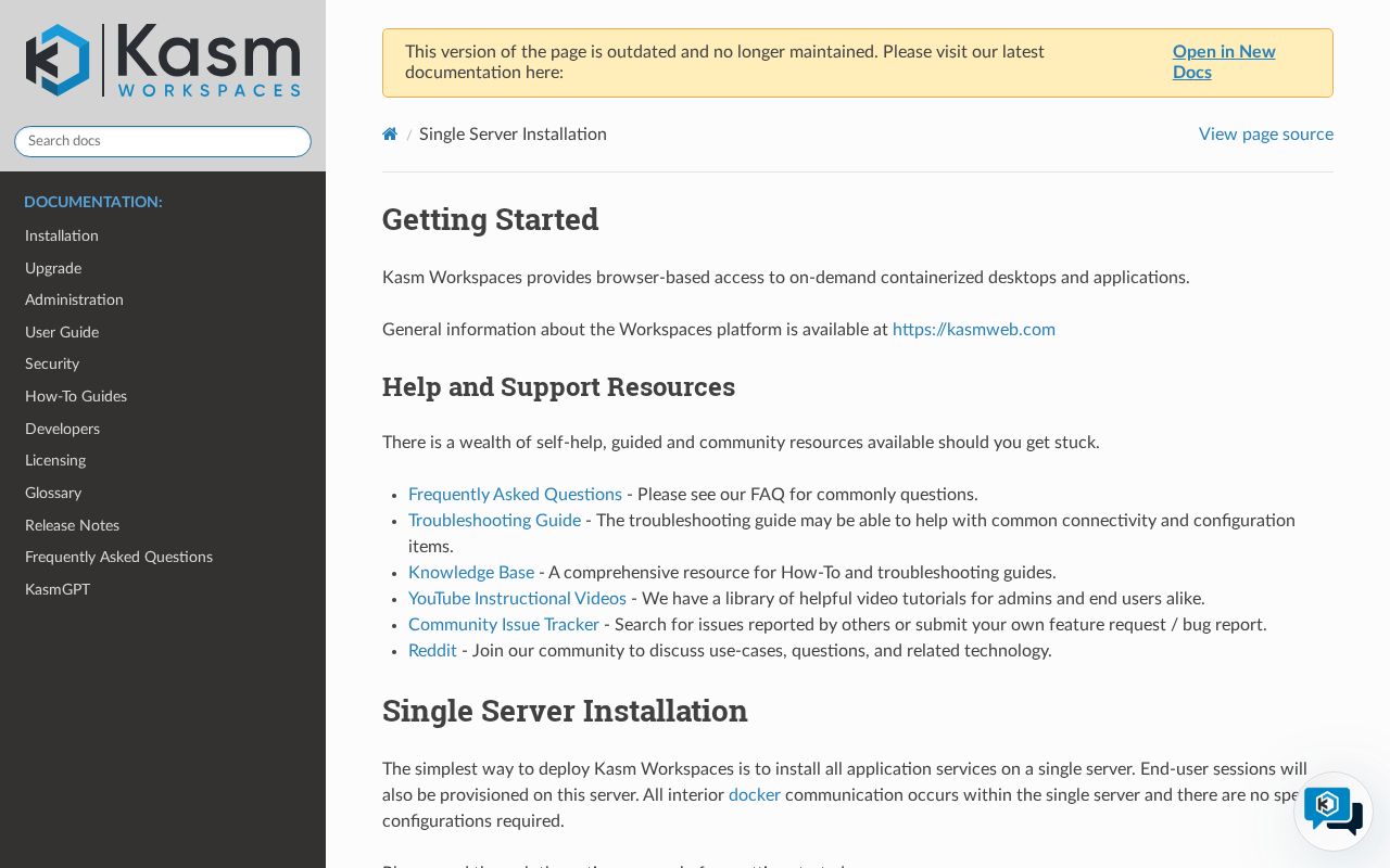 Screenshot of Single Server Installation — Kasm 1.17.0 documentation