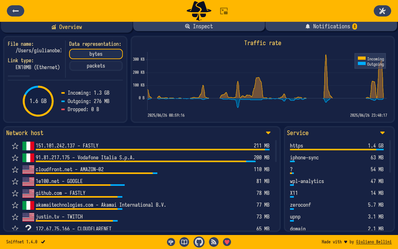 Screenshot of Sniffnet v1.4 introduces PCAP files import and it’s 2X faster than Wireshark!
