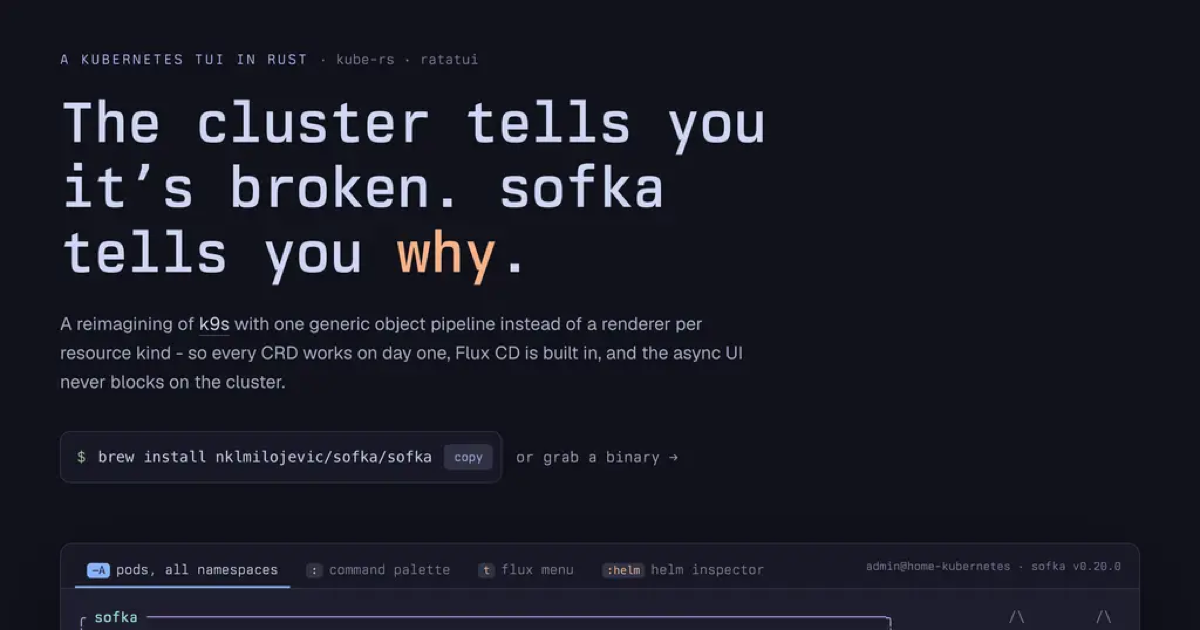 Screenshot of sofka - a Kubernetes TUI in Rust