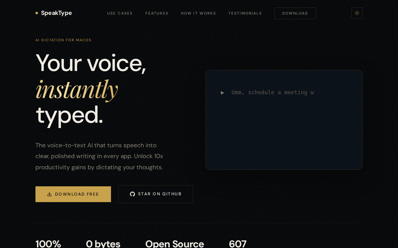 Screenshot of SpeakType — Voice Dictation for macOS