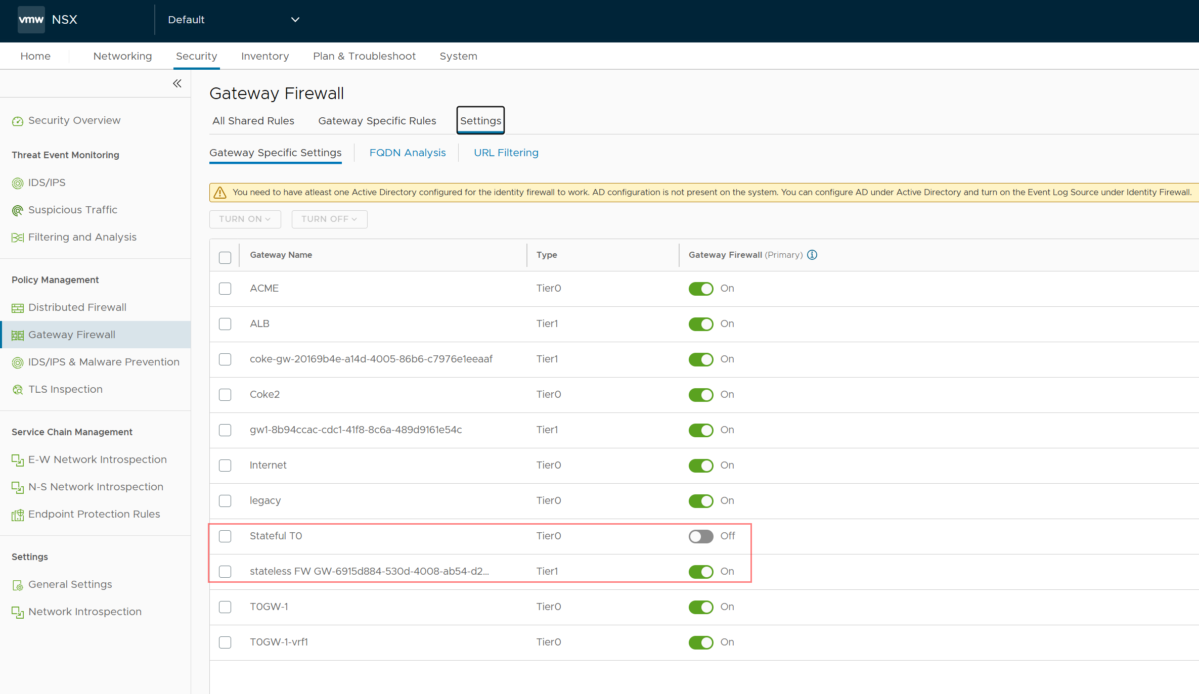 Screenshot of Stateless Firewall Support in Cloud Director