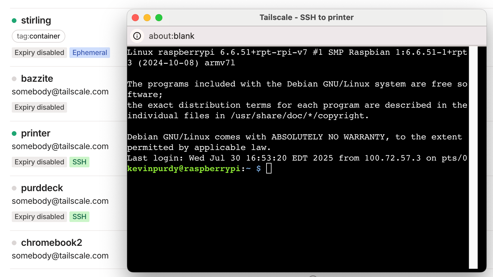Screenshot of Tailscale's web-based SSH is the easiest way to log into weird little computers