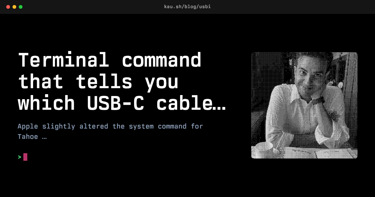 Screenshot of Terminal command that tells you which USB-C cable is bad - Kaushik Gopal's Website