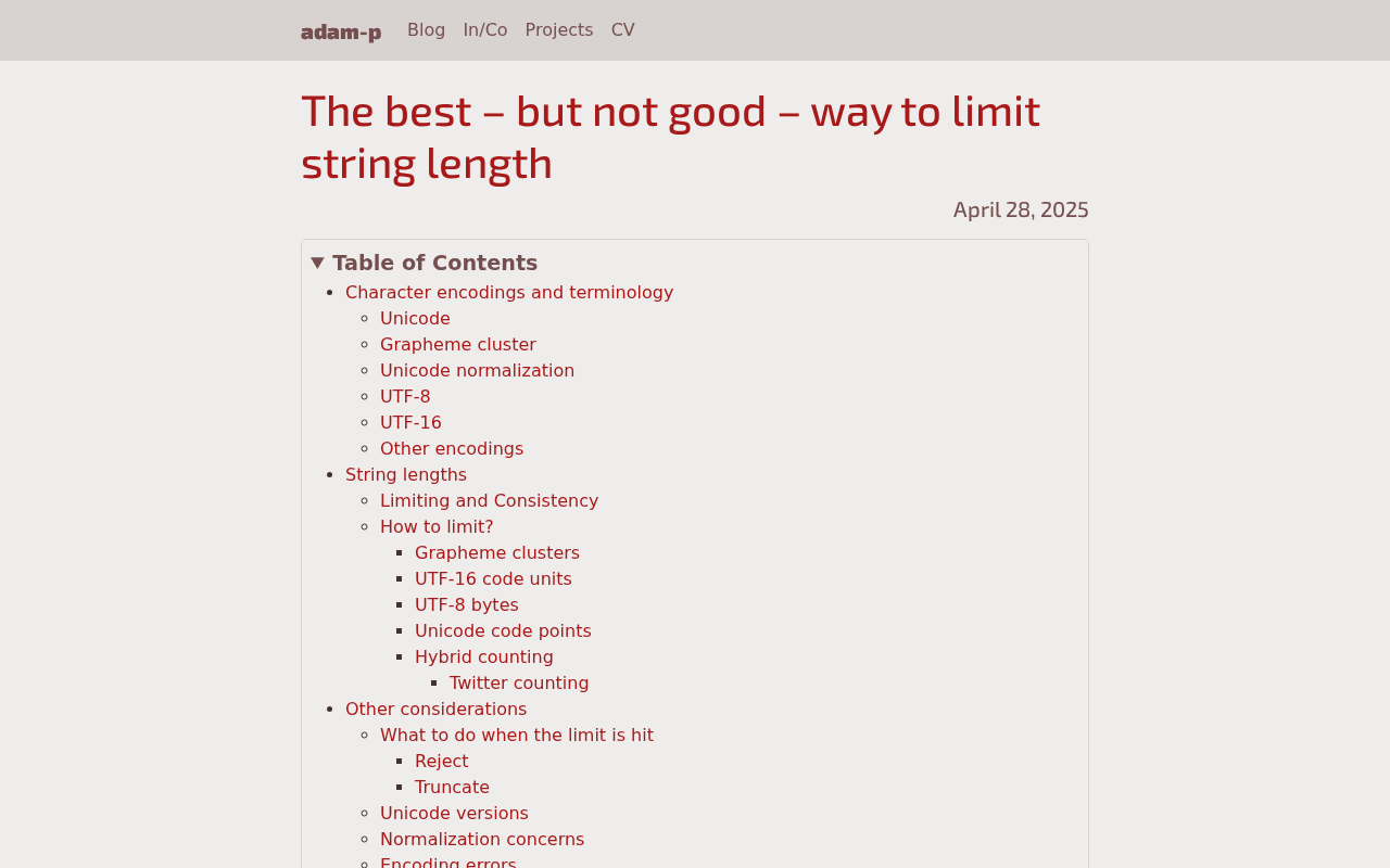 Screenshot of The best – but not good – way to limit string length | adam-p