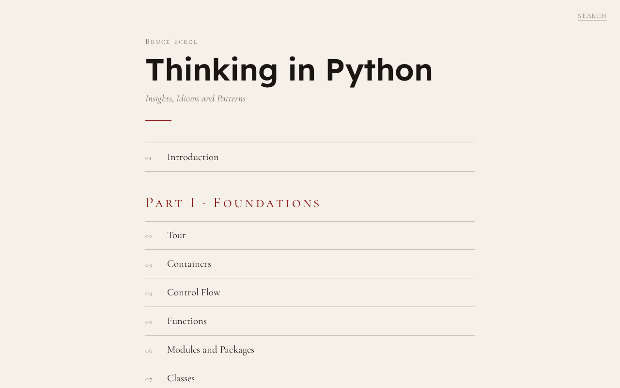 Screenshot of Thinking in Python