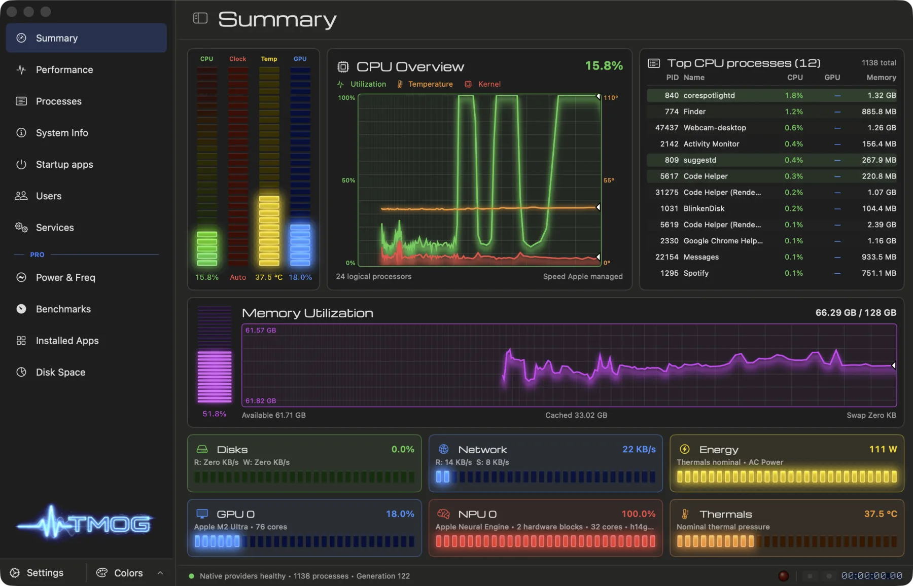 Screenshot of TMOG — Your whole machine, at a glance.