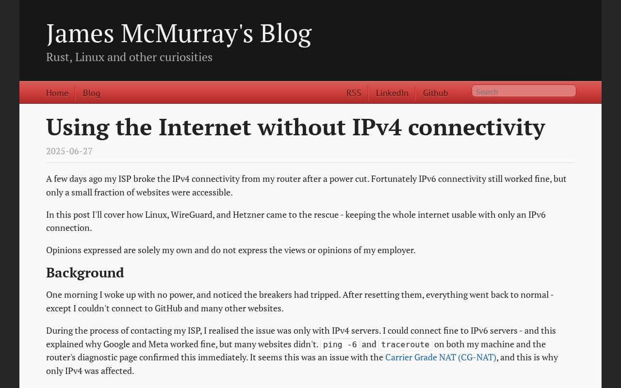 Screenshot of Using the Internet without IPv4 connectivity