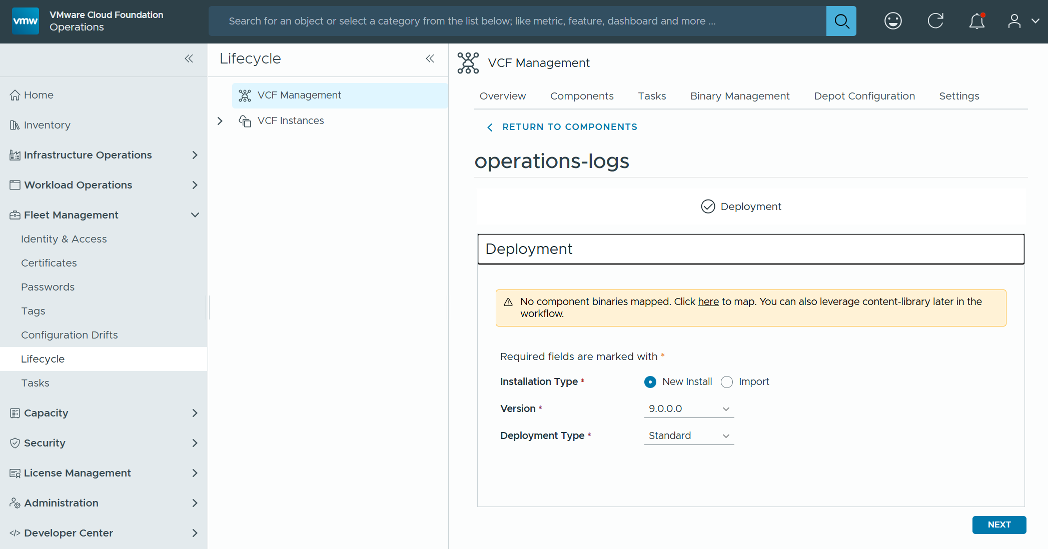 Screenshot of VCF 9 – Converting Brownfield Deployment