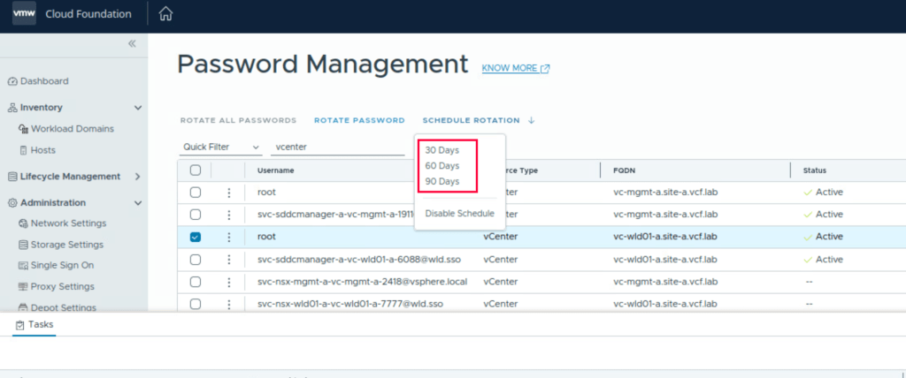 Screenshot of VCF 9.0 Setting Custom Password Rotation Schedules via the API - VirtuallyWired